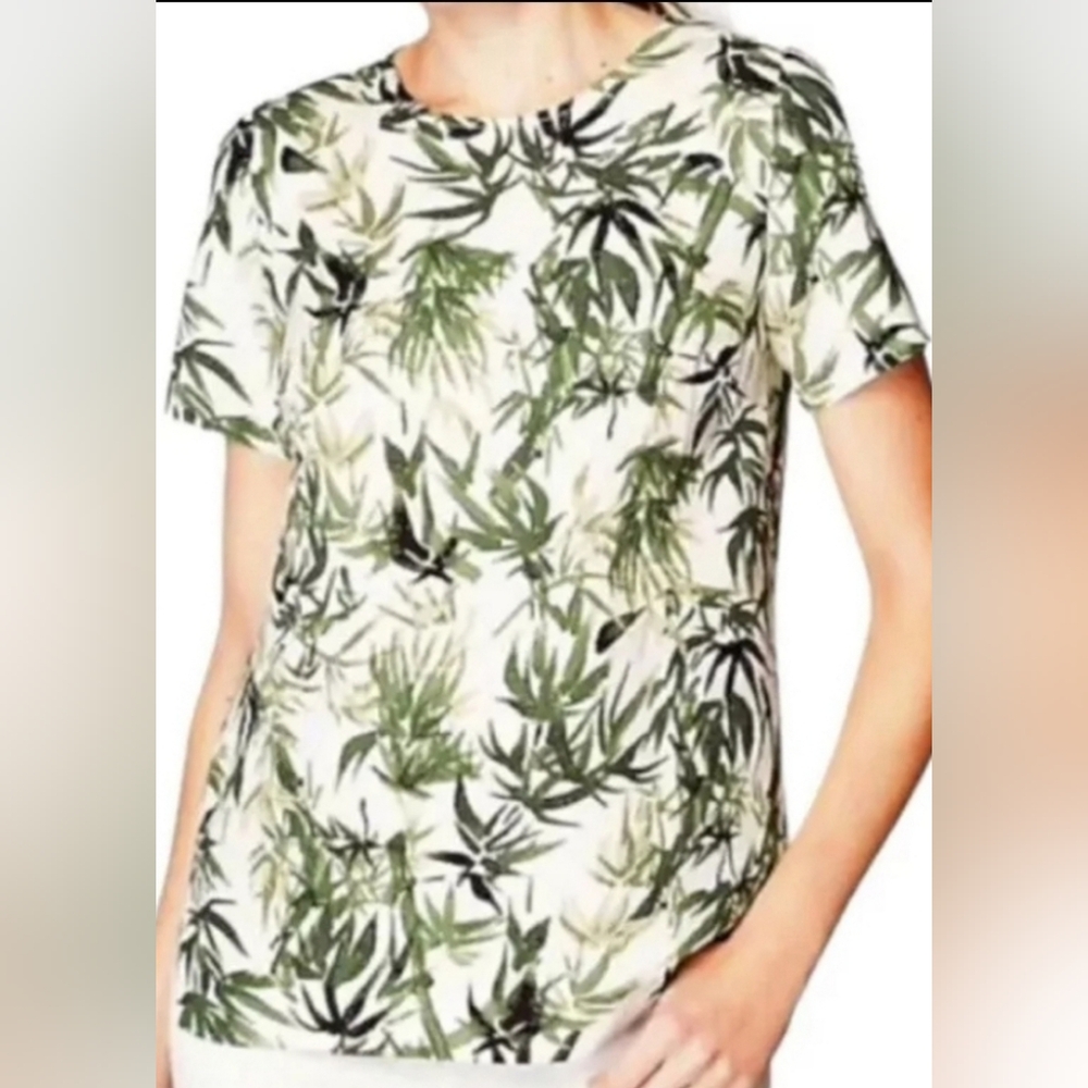 J.Jill Linen Blend Bamboo Print Short Sleeve Top, Size S
